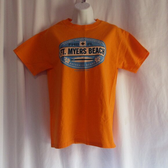 Vintage FT. MYERERS BEACH T Shirt Size Petite Orange U.S.A. - Picture 1 of 7